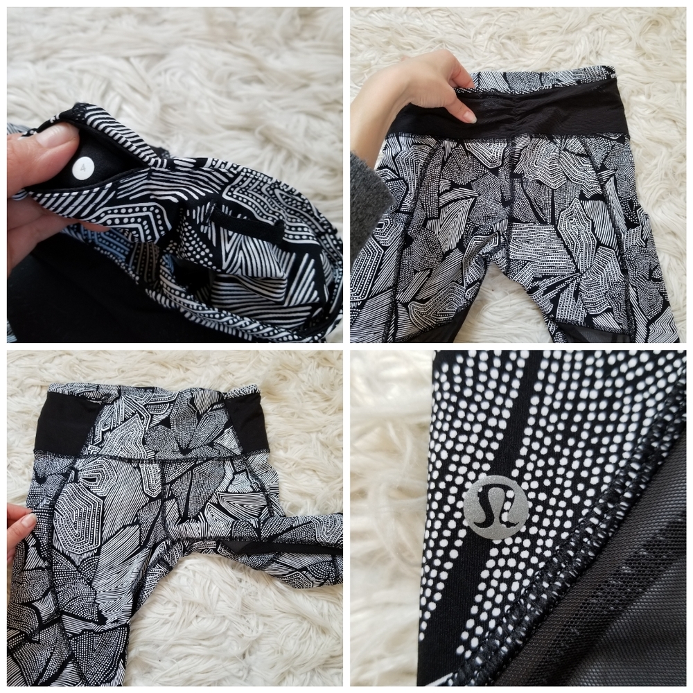 Lululemon Goal Crusher Capri Tight Black White Mesh Trim Workout Athleisure Sz 4 - Picture 8 of 8